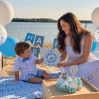 Personalized Blue Birthday Plate, Custom Ceramic Birthday Dish, Blue Gingham Ribbon Bow Plate, Boys Birthday Tradition Heirloom Keepsake | B094