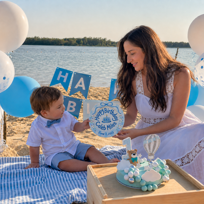 Personalized Blue Birthday Plate, Custom Ceramic Birthday Dish, Blue Gingham Ribbon Bow Plate, Boys Birthday Tradition Heirloom Keepsake | B094