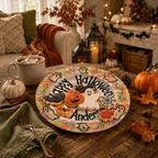 Custom Hand Painted Halloween Ceramic Plate, Plaid Ghost Pumpkin Plate, Personalized Family Name Dish, Halloween Decor Keepsake | H003