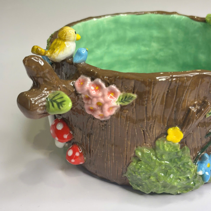 Handmade Ancient Tree Stump Ceramic Matcha Set • Forest Mushroom Chawan Bowl & Whisk Holder • HX52