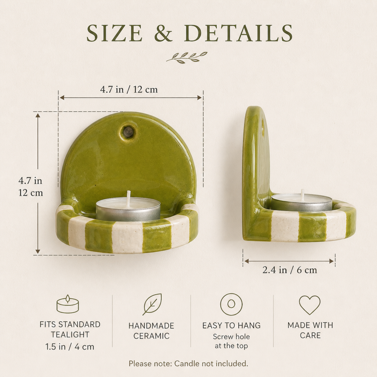 Green And White Checkered Candle Holder | Ceramic Wall Candle Holder | LA118