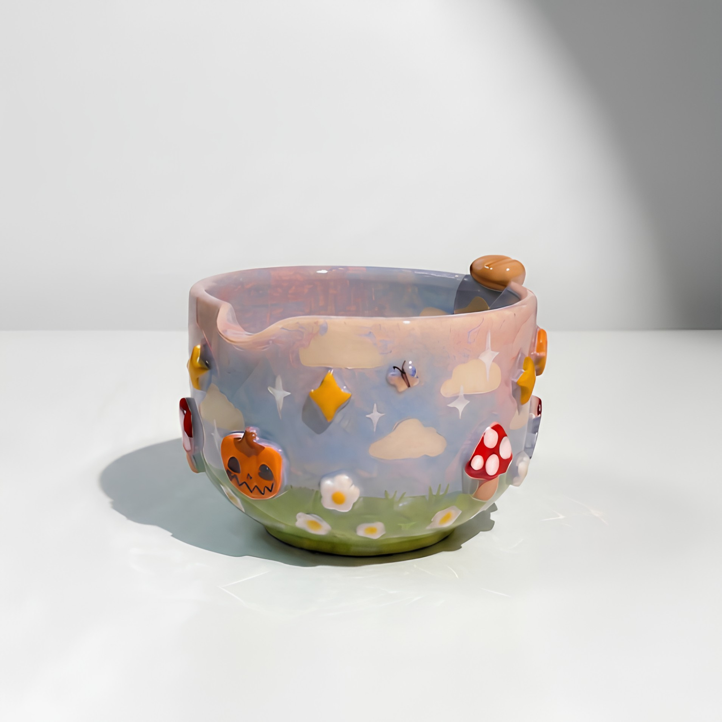 Fairytale Dream Mushroom & Whisk Holder 3D Handcrafted Ceramic Matcha Bowl Set • HX30