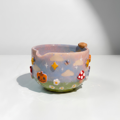 Fairytale Dream Mushroom & Whisk Holder 3D Handcrafted Ceramic Matcha Bowl Set • HX30