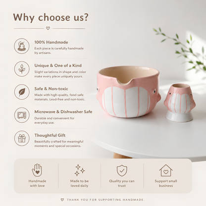 Cute Pink Dolphin Ceramic Matcha Bowl and Whisk Holder Set – Handcrafted Pastel Matchawan • HX13