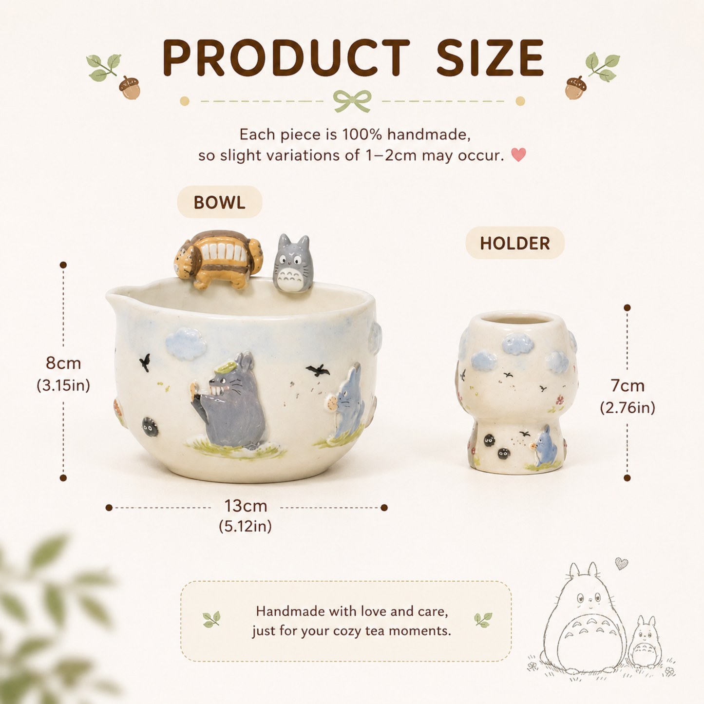 Studio Ghibli Inspired Totoro & Catbus Matcha Set–Handcrafted Ceramic Tea Bowl • HX01