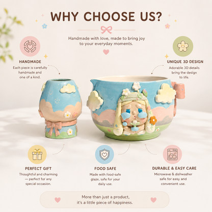 Limited Cry Baby 3D Handcrafted Ceramic Matcha Bowl and Whisk Holder Set – Whimsical Matchawan • HX03
