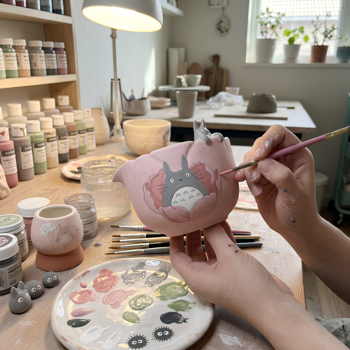 Pink Totoro Matcha Bowl | Handmade Ceramic Chawan | LA015