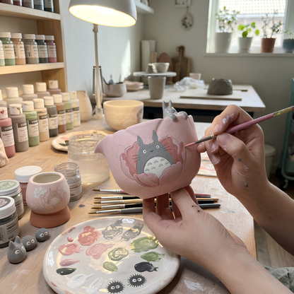 Pink Totoro Matcha Bowl | Handmade Ceramic Chawan | LA015