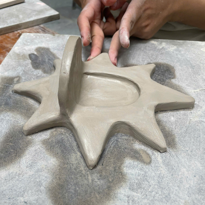 Handcrafted Mustard Yellow Star Ceramic Wall Candle Sconce, Ochre Sunburst Celestial Tealight Holder • HX33