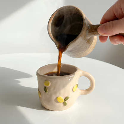 Handmade Ceramic Lemon Mug – Aesthetic Wavy Clay Coffee & Tea Cup • HX51