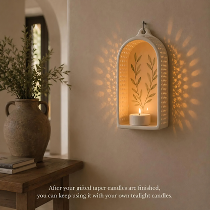 Perforated Ceramic Wall Sconce, Handmade Candle Lantern, Taper Candle Holder, Botanical Light Decor, Tealight Holder, Housewarming Gift | LA138