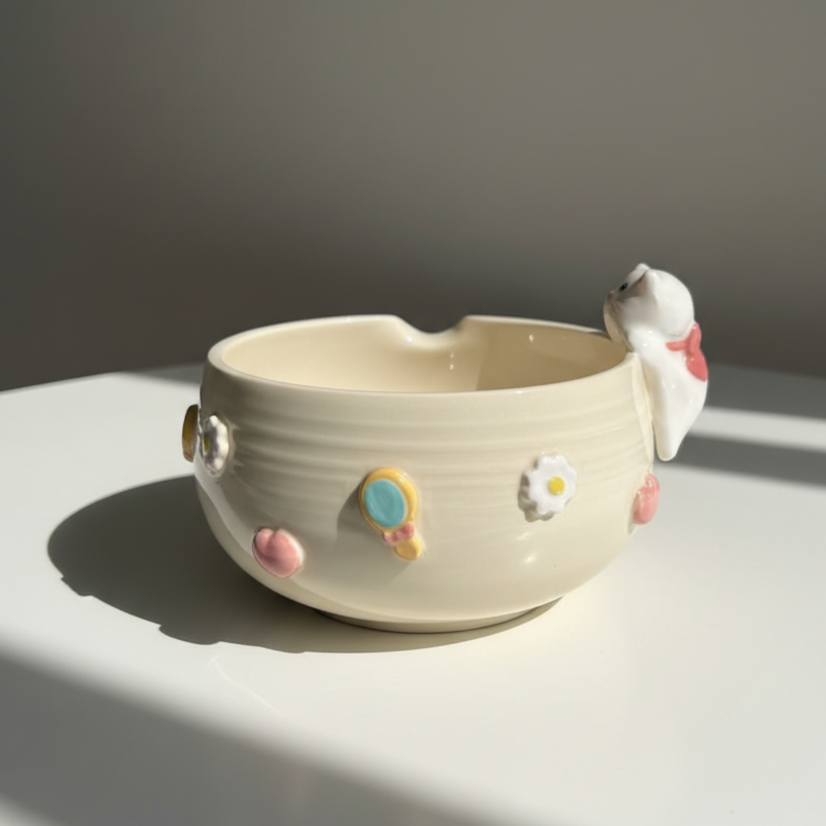 Handcrafted Sporty Cat Ceramic Matcha Bowl and Whisk Holder Set • HX29