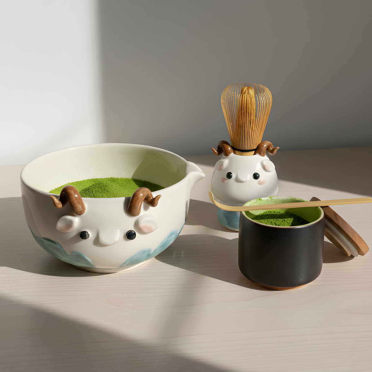 Handcrafted 3D Baby Dragon Ceramic Matcha Bowl with Spout • HX18