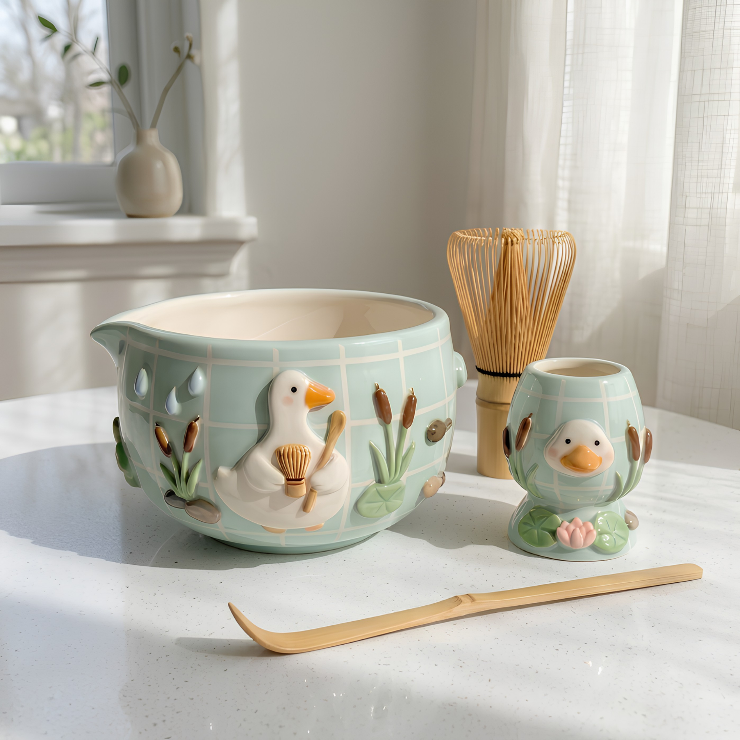 Green Frog Matcha Bowl | Handmade Ceramic Chawan | LA012