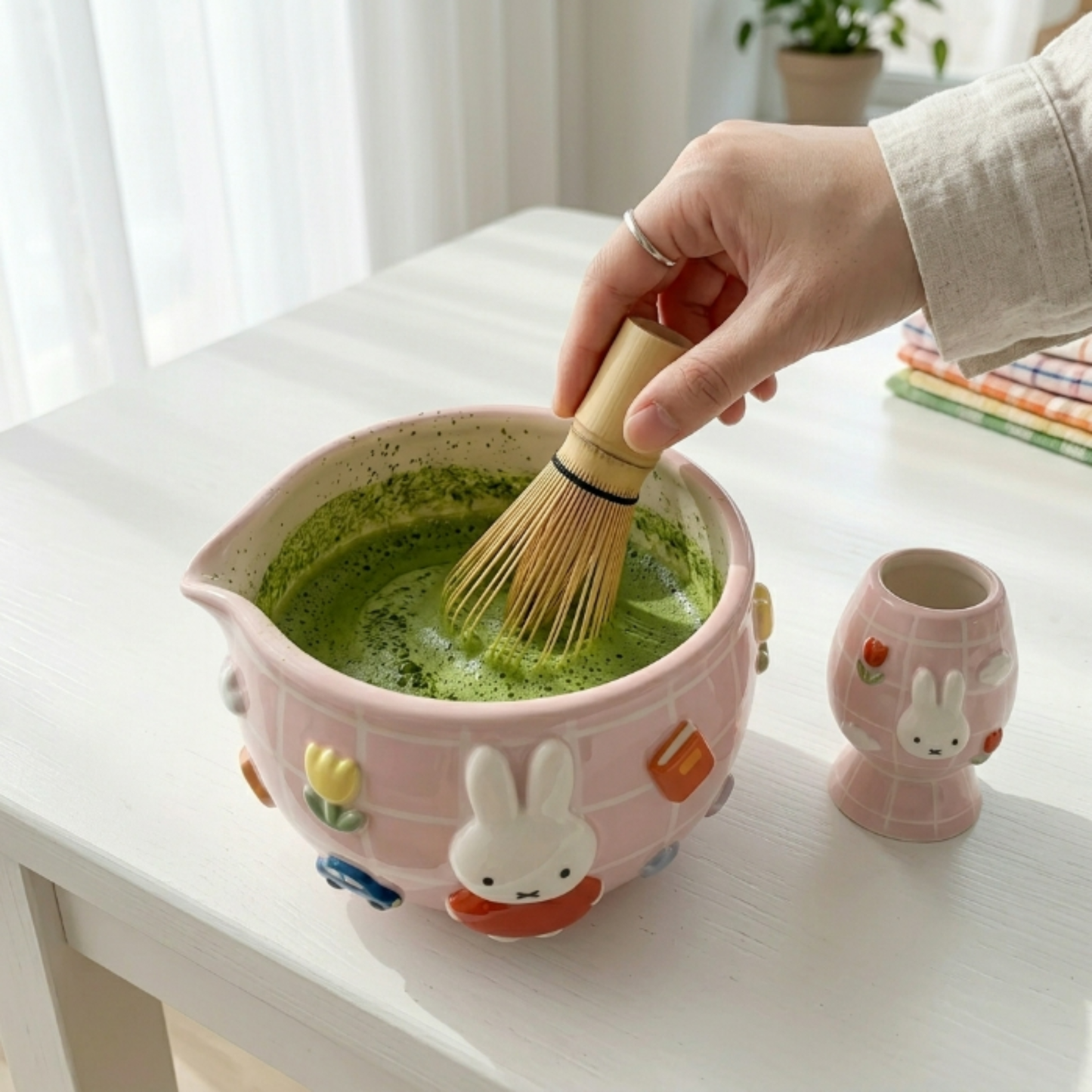 Checkered Miffy Matcha Bowl | Handmade Ceramic Chawan | LA024