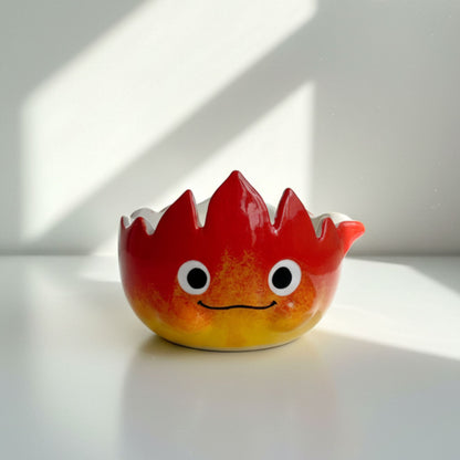 Ghibli Calcifer Fire 3D Handcrafted Ceramic Matcha Bowl and Totoro Whisk Holder Set • HX13