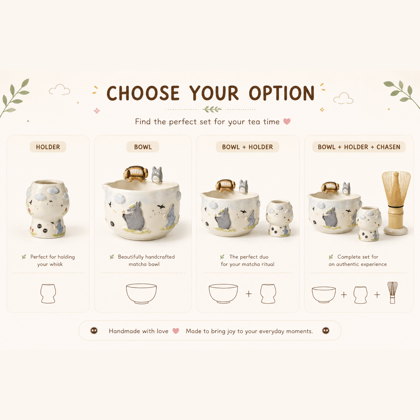 Studio Ghibli Inspired Totoro & Catbus Matcha Set–Handcrafted Ceramic Tea Bowl • HX01