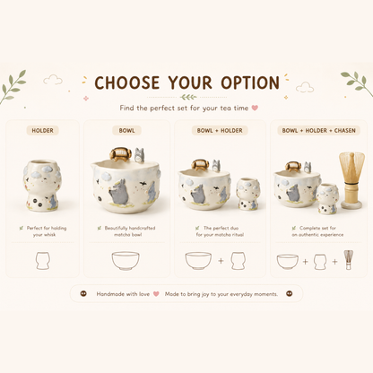 Studio Ghibli Inspired Totoro & Catbus Matcha Set–Handcrafted Ceramic Tea Bowl • HX01