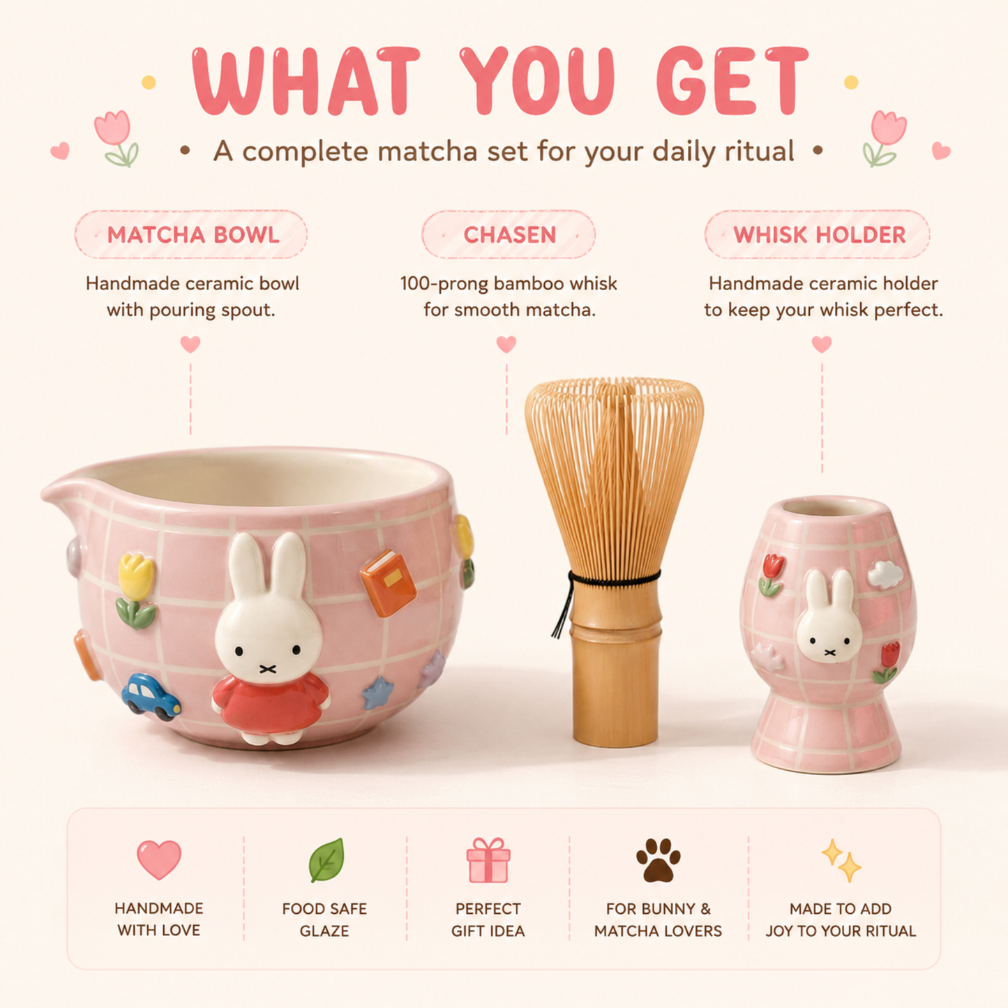 Checkered Miffy Matcha Bowl | Handmade Ceramic Chawan | LA024