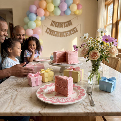 Personalized Birthday Plate – Pink Scallop Border & Cake Design | B062