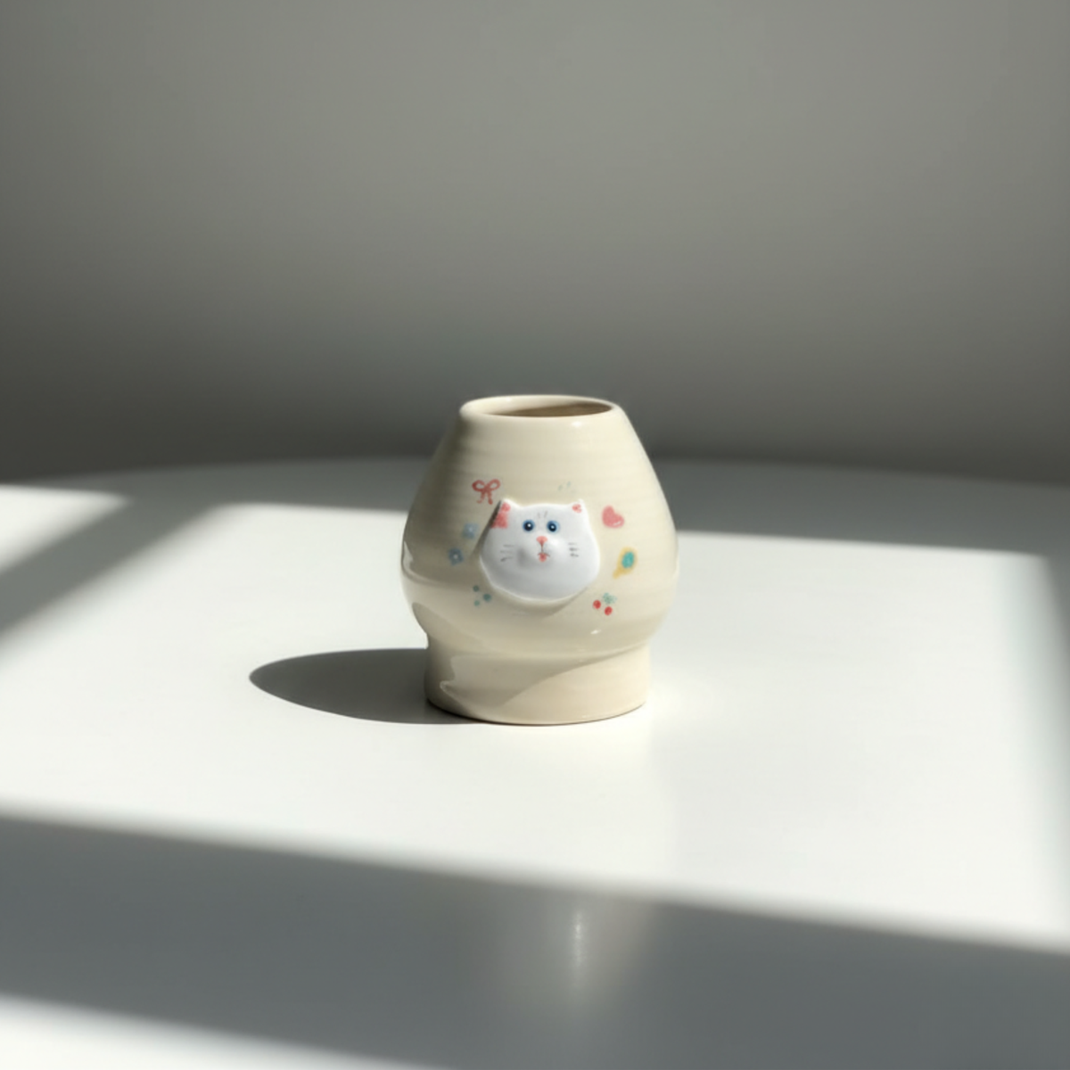 Handcrafted Sporty Cat Ceramic Matcha Bowl and Whisk Holder Set • HX29