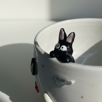 Kiki's Delivery Service Jiji & Moon 3D Handcrafted Ceramic Matcha Bowl and Whisk Holder Set • HX16