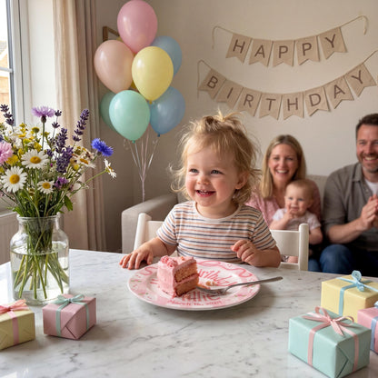 Personalized Birthday Plate – Pink Gingham Bow & Floral Cake Design | B059
