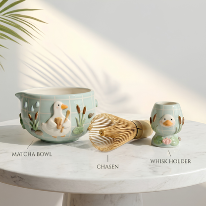 Green Frog Matcha Bowl | Handmade Ceramic Chawan | LA012