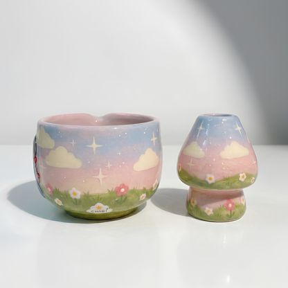 Howl's Moving Castle Howl & Sophie 3D Handcrafted Ceramic Matcha Bowl and Whisk Holder Set • HX24