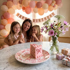 Custom Name Birthday Plate – Pink Gingham Bow & Rose Cake Design | B069