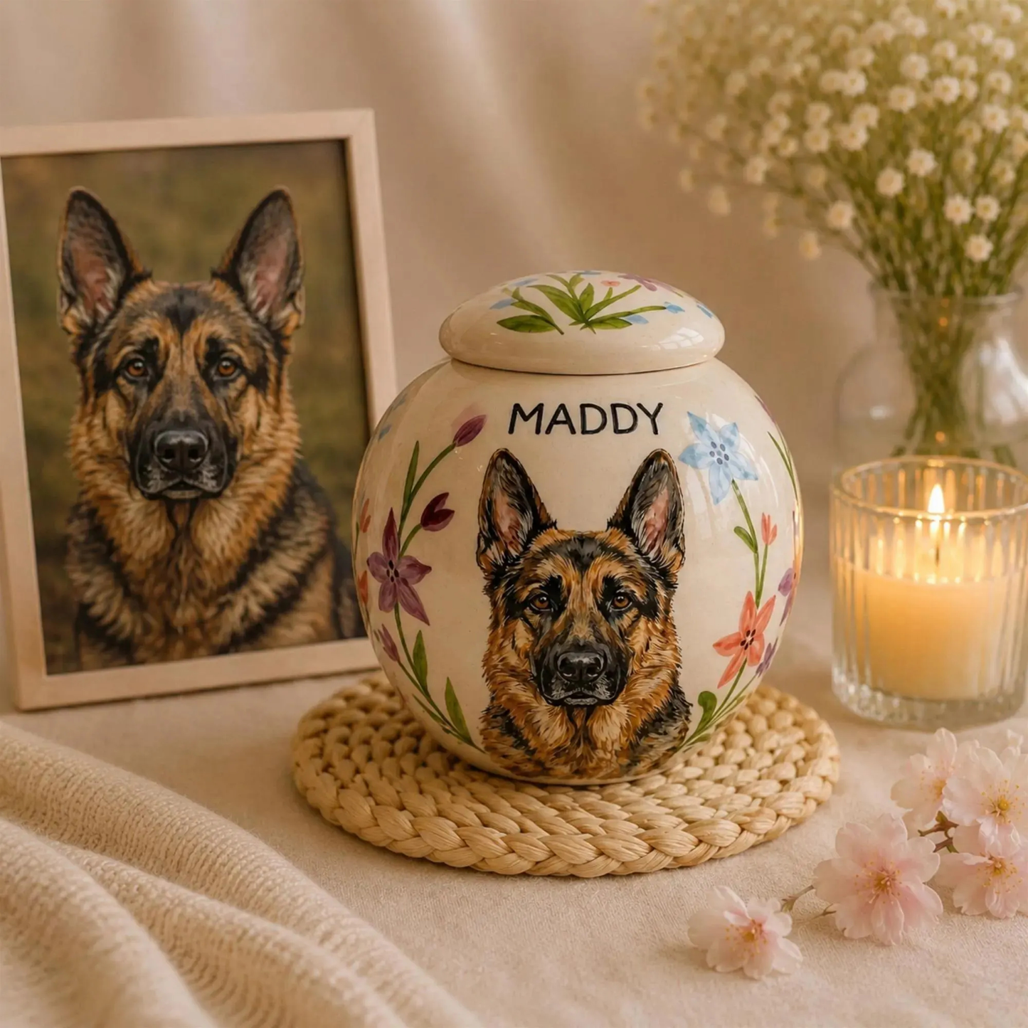 Hand-Painted Pet Portraint Urn | Personalized Ceramic Keepsake | LA200