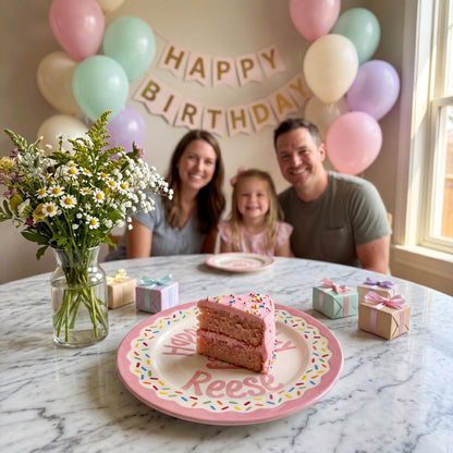 Personalized Birthday Plate – Pink Sprinkles & Cake Design | B061