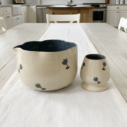 Handcrafted Blue Tulip Ceramic Matcha Set with Cup • HX49