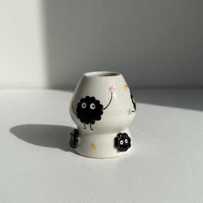 Spirited Away Susuwatari 3D Handcrafted Ceramic Matcha Bowl and Soot Sprite Whisk Holder Set • HX15