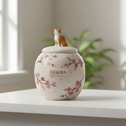 Pet urn With Cherry Blossom Pattern | Personalized Ceramic Keepsake | LA201