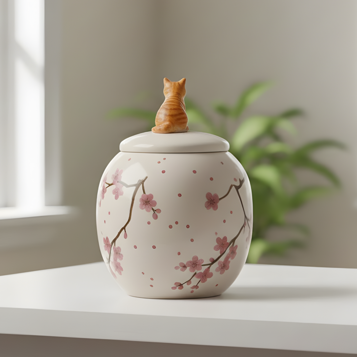Pet urn With Cherry Blossom Pattern | Personalized Ceramic Keepsake | LA201