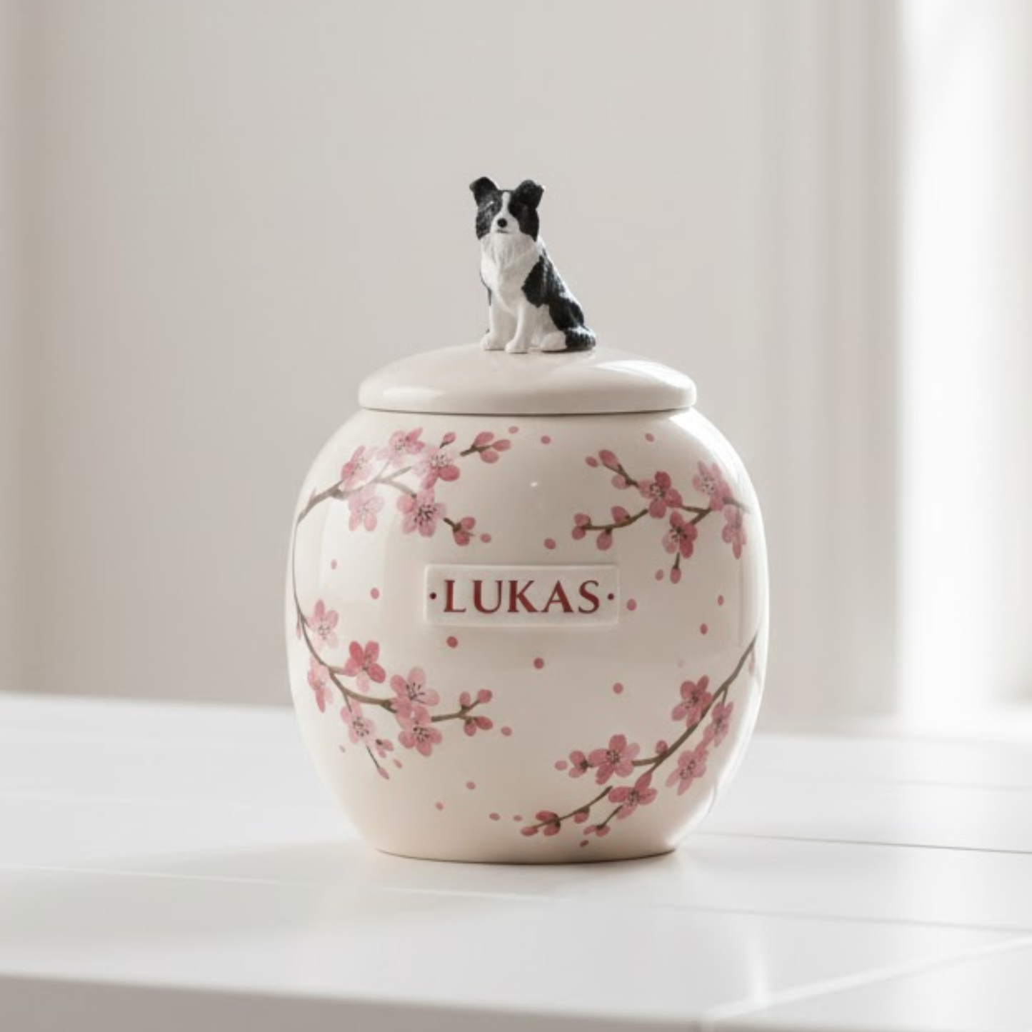 Pet urn With Cherry Blossom Pattern | Personalized Ceramic Keepsake | LA201