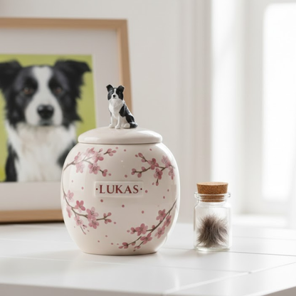 Pet urn With Cherry Blossom Pattern | Personalized Ceramic Keepsake | LA201