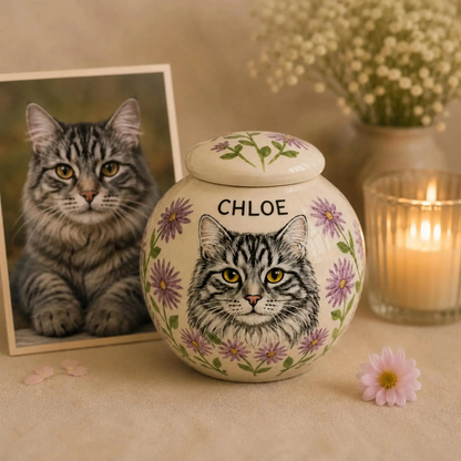 Hand-Painted Pet Portraint Urn | Personalized Ceramic Keepsake | LA200