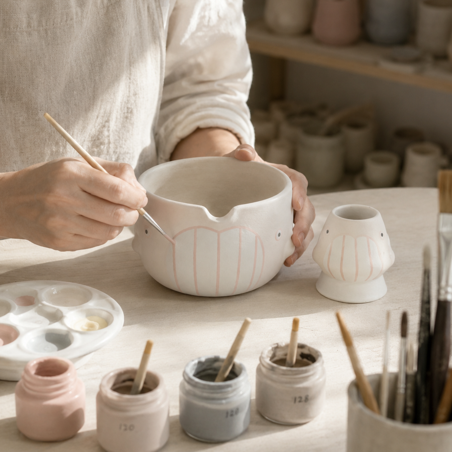 Cute Pink Dolphin Ceramic Matcha Bowl and Whisk Holder Set – Handcrafted Pastel Matchawan • HX13
