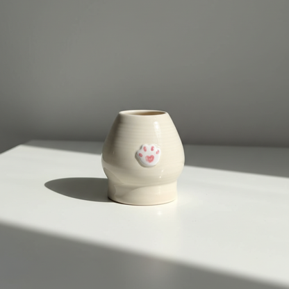 Handcrafted Sporty Cat Ceramic Matcha Bowl and Whisk Holder Set • HX29