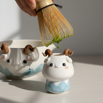 Handcrafted 3D Baby Dragon Ceramic Matcha Bowl with Spout • HX18