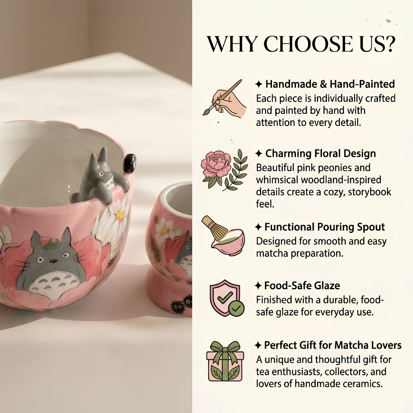 Pink Totoro Matcha Bowl | Handmade Ceramic Chawan | LA015