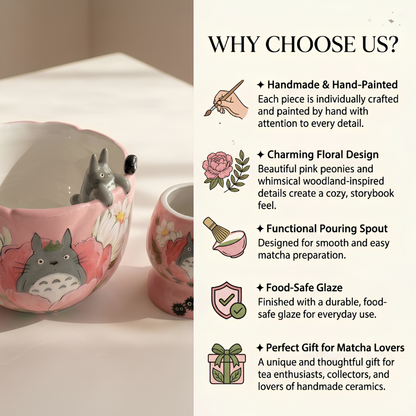 Pink Totoro Matcha Bowl | Handmade Ceramic Chawan | LA015