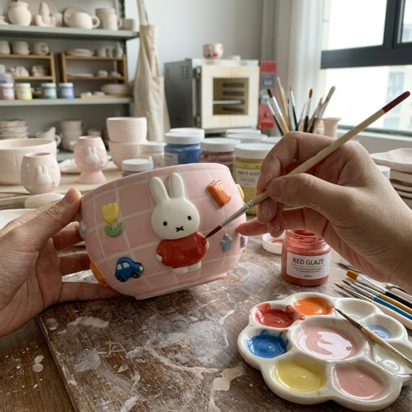 Checkered Miffy Matcha Bowl | Handmade Ceramic Chawan | LA024