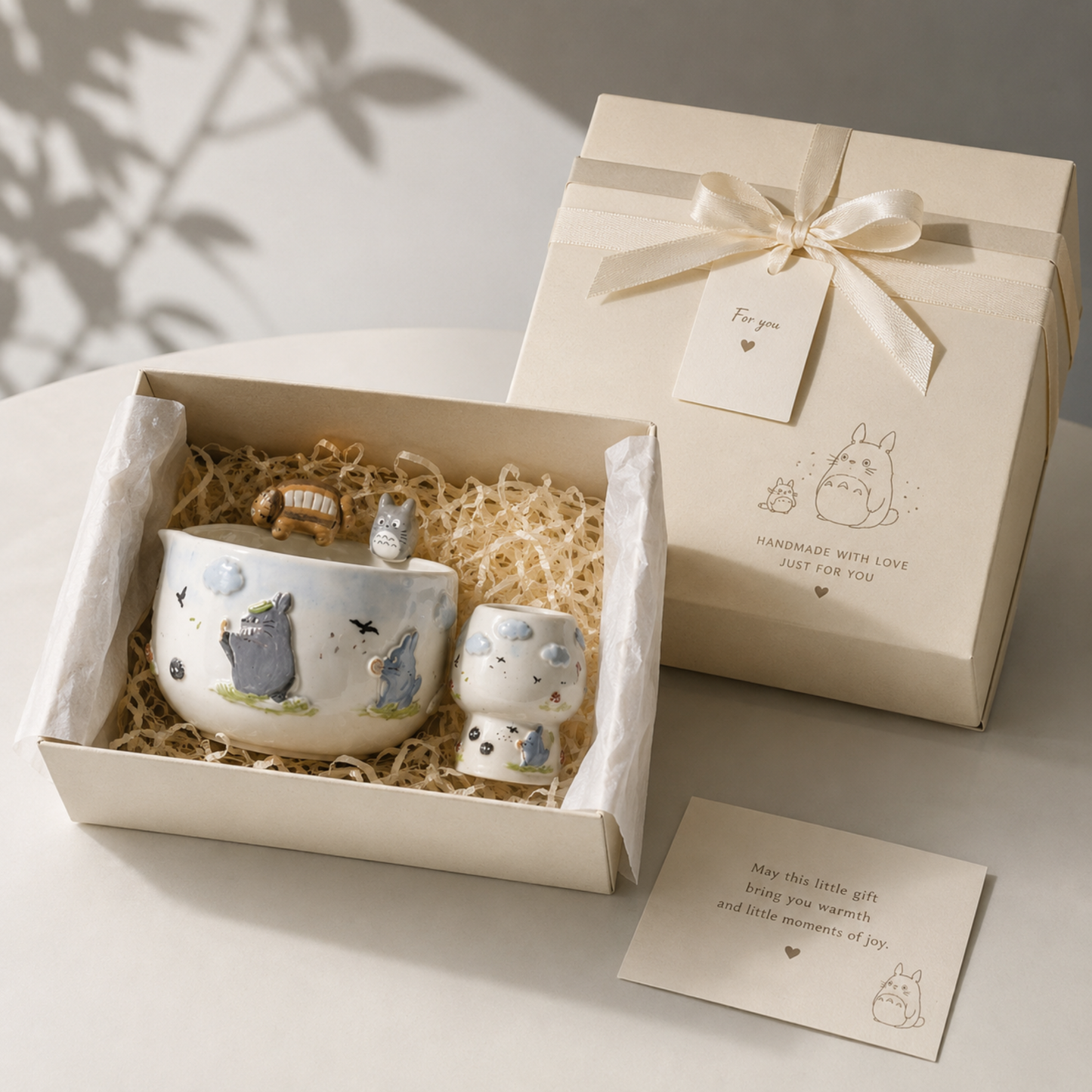 Studio Ghibli Inspired Totoro & Catbus Matcha Set–Handcrafted Ceramic Tea Bowl • HX01