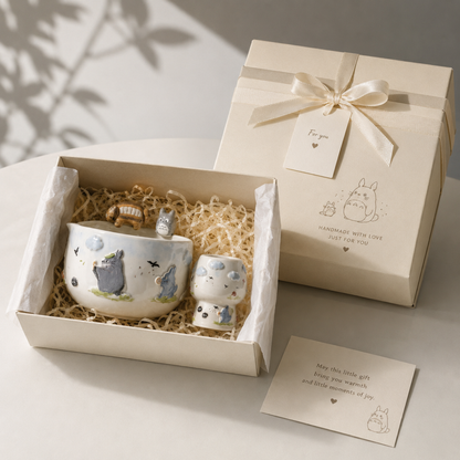 Studio Ghibli Inspired Totoro & Catbus Matcha Set–Handcrafted Ceramic Tea Bowl • HX01