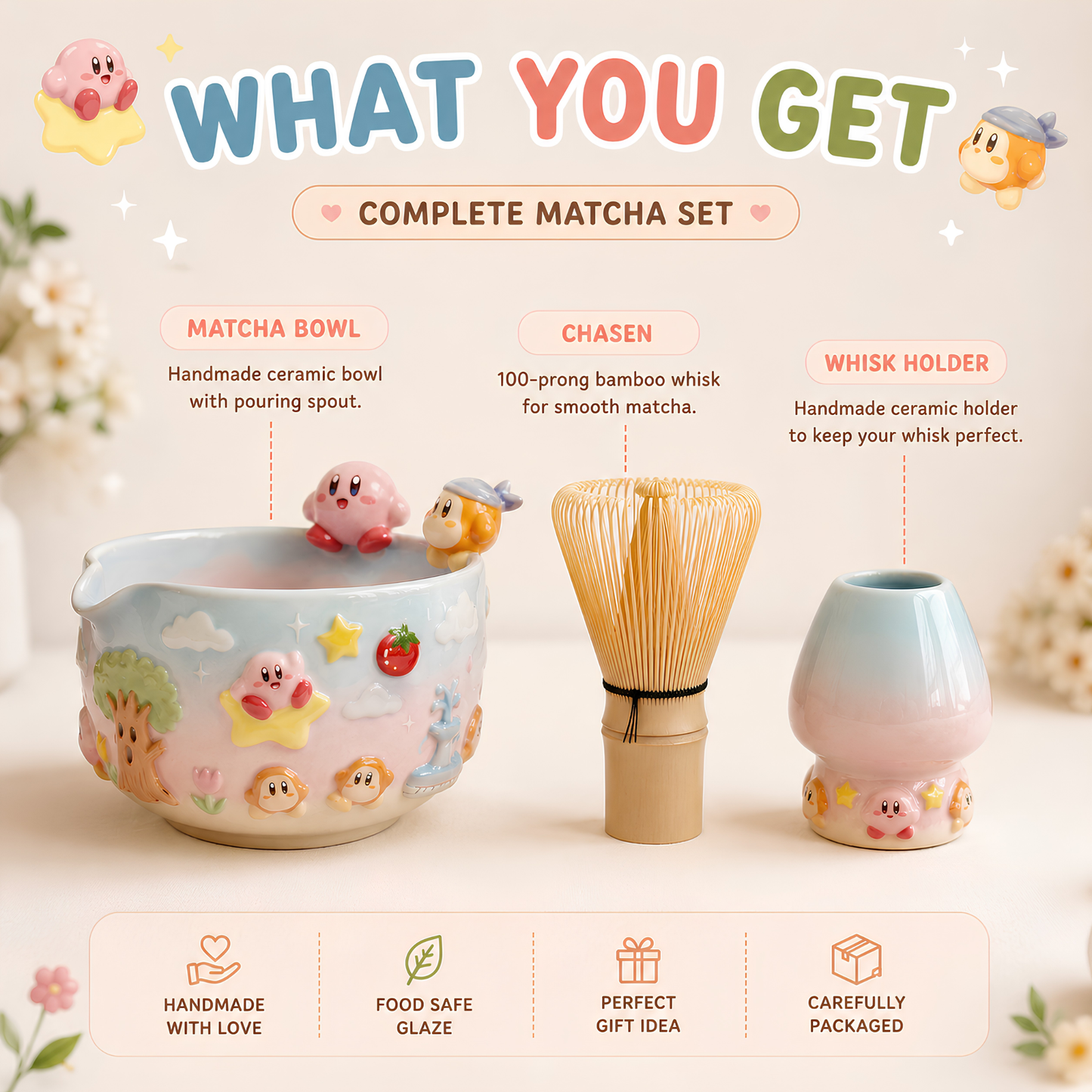 Ombre Kirby and Waddle Dee Matcha Bowl | Handmade Ceramic Chawan | LA018