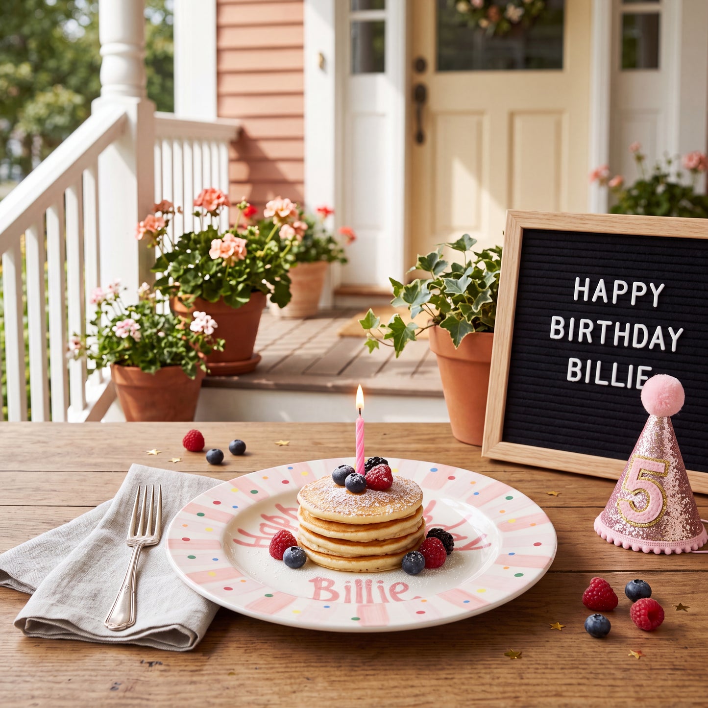 Pink Stripes Birthday Plate, Hand-Painted Birthday Candles Design, Custom Name Ceramic Keepsake, First Birthday | B004