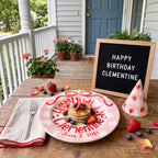 Pink Gingham Birthday Keepsake Plate, Red Bow & Strawberry Design, Hand-Painted Personalized Name Plate | B019